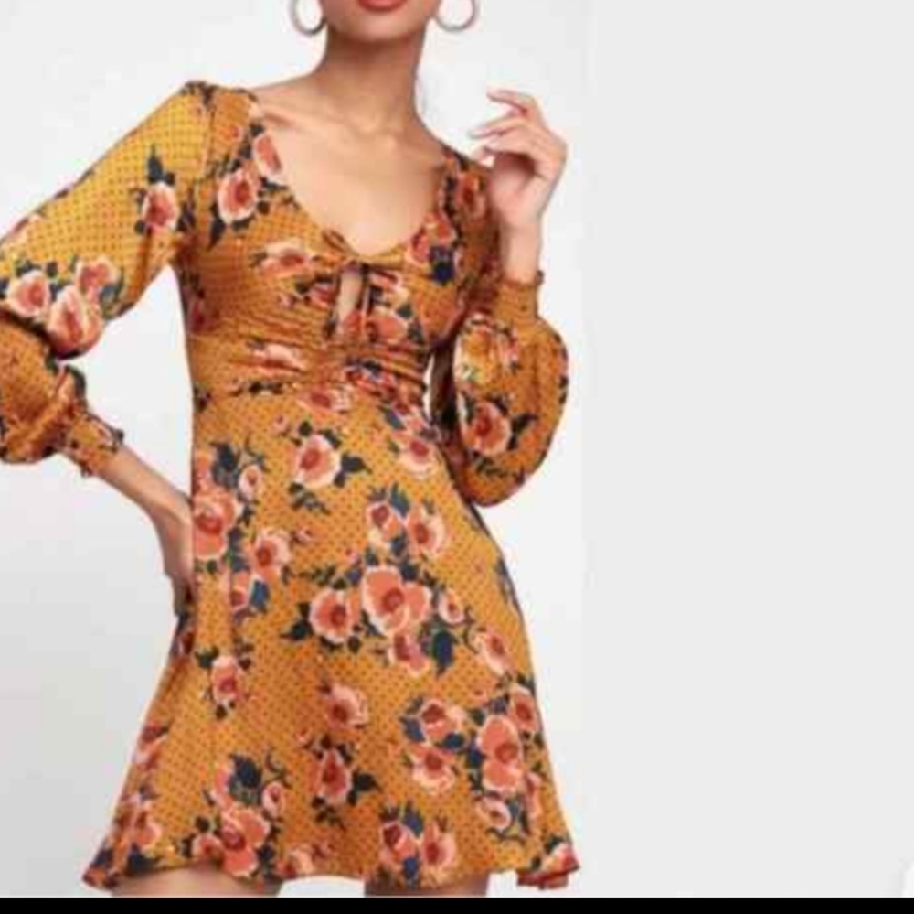 Free People Yellow Floral Long Sleeve Dress